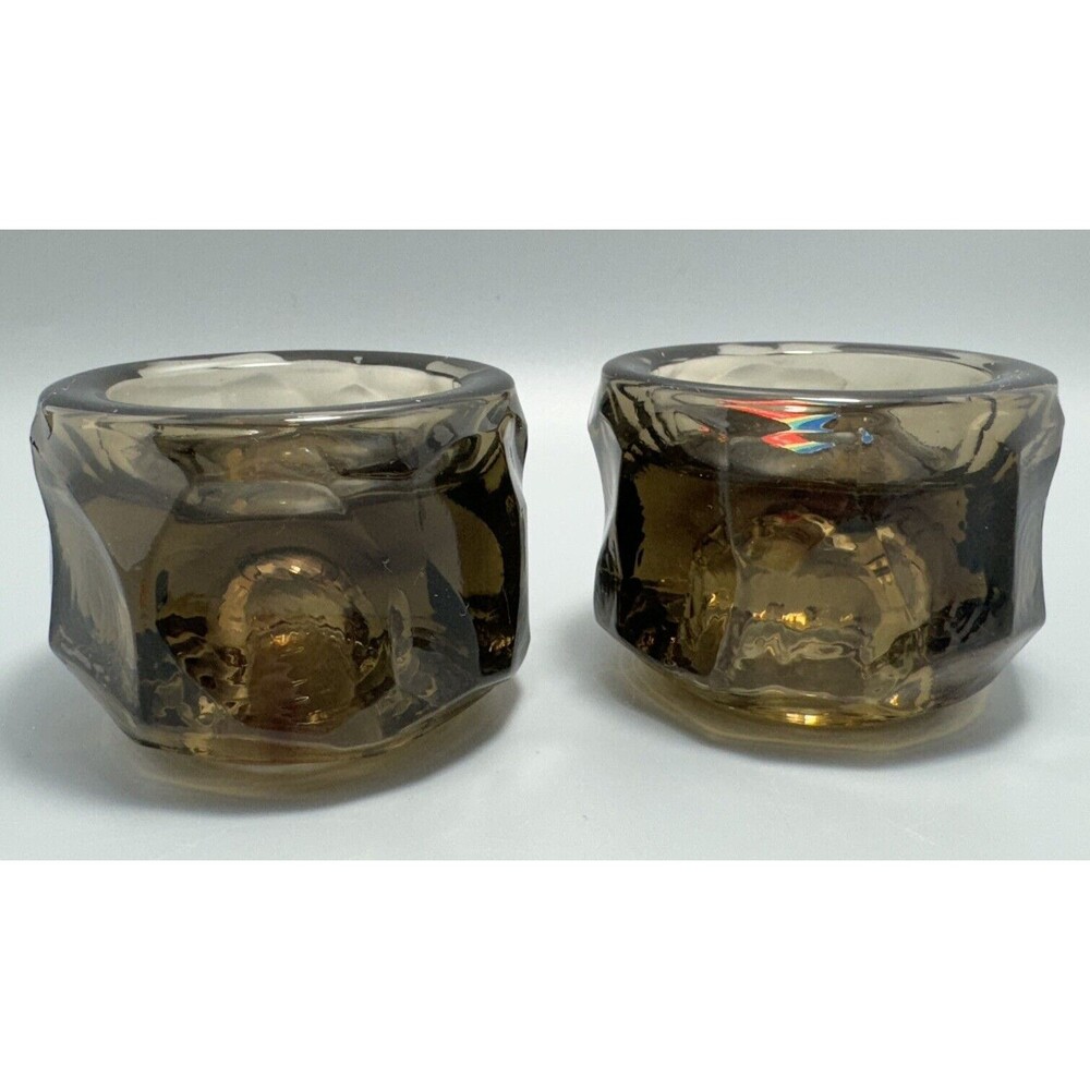 Vtg Fostoria Amber Brown Glass Taper Candle Stick Holder 2" Stackable Depression